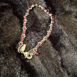 Vintage Mary Demarco Red/Flower & Light Red Rhinestone Bracelet